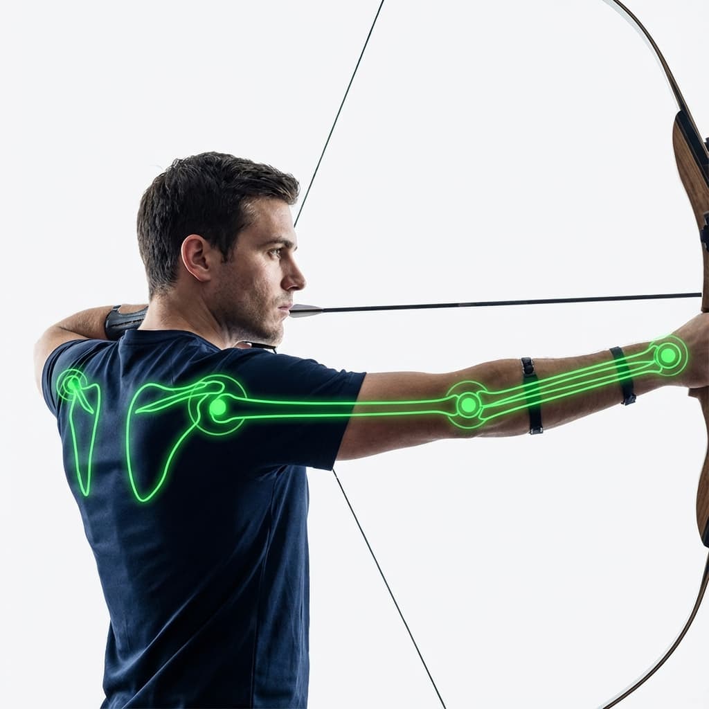 AI Form Analysis showing archer with pose detection overlay